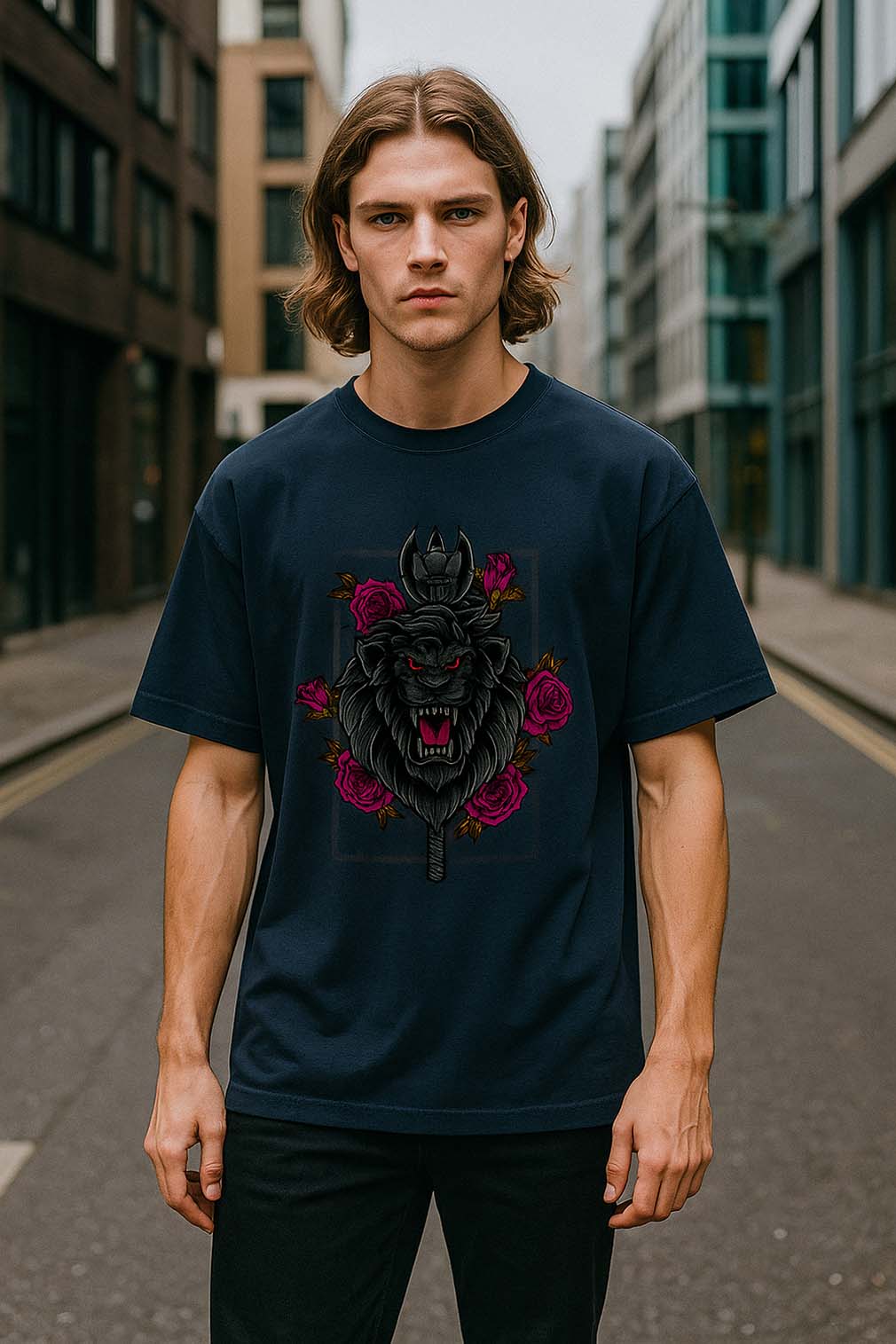 Lion Pink Flower Premium Unisex Terry Oversized T-Shirt - Zavarii